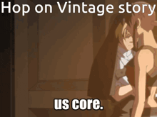 a cartoon of a nun and a man with the words hop on vintage story us core