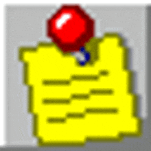 a pixel art illustration of a note with a red pin on it .