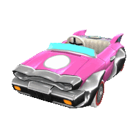 a pink car with a blue windshield and a white steering wheel