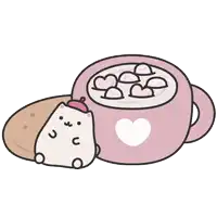 a cup of hot chocolate with marshmallows and a cookie