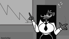 a black and white drawing of a woman pointing at a graph that says ' atasticforreal ' on the bottom