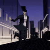 a man in a suit is running down a street