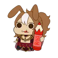 a cartoon of a rabbit holding a red pencil with the word red written on it
