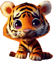 a cartoon tiger cub with big eyes is sitting down