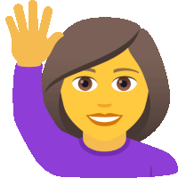 a woman in a purple shirt is raising her hand