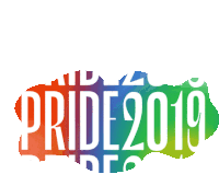 a rainbow colored logo that says pride 2019 on it