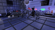 a woman riding a horse in a room with a sign that says cube24