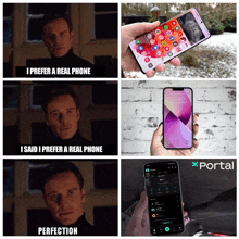 a meme shows a man saying i prefer a real phone and another man saying i said i prefer a real phone perfection