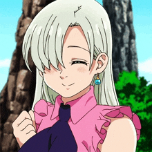 elizabeth from the seven deadly sins is smiling and wearing a pink shirt and tie .