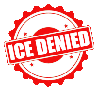 a red and white ice denied stamp with stars