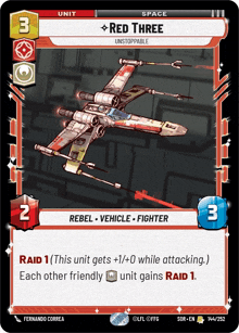 a card that says red three on it with a picture of a plane on it