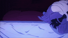 a girl with purple hair and a black bow on her head