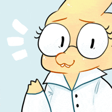 a cartoon drawing of a rabbit wearing glasses and a lab coat