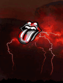 a rolling stones tongue is being struck by lightning