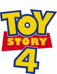 a toy story 4 logo with a red and yellow background