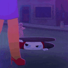 a purple and blue striped background with a blurred image