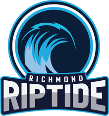 a logo for richmond riptide with a blue wave in the middle