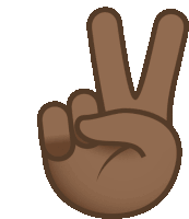 a brown hand is making a peace sign with two fingers