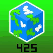 a blue cube with green and white squares and the number 425 below it