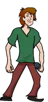 shaggy from scooby doo is holding a microphone in his right hand .