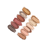 a row of different shades of eye shadow on a white surface