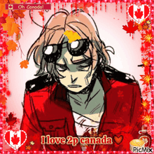 a picture of a man with a maple leaf on his head and the words i love 2p canada on the bottom
