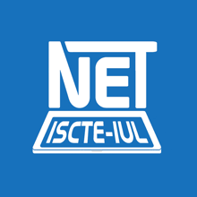 a blue background with a white net logo