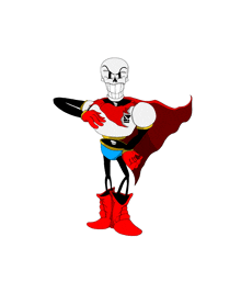 a cartoon skeleton with a red cape and boots