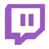 a purple and white twitch logo with a speech bubble below it