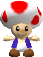 a toad with a red spot on his hat and a blue scarf