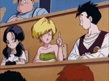 a group of cartoon characters are sitting in a classroom and one of them is pointing