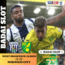 an advertisement for a soccer game between albion and norwich city