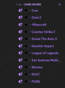a list of game rooms includes minecraft and counter strike