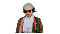 a man in a wig and sunglasses salutes with his hand on his forehead