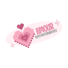 a logo for amour entertainment shows a pixelated heart