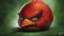 a painting of an angry bird by sam spratt with a green background