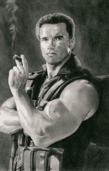 a drawing of arnold schwarzenegger holding a cigar