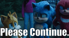 sonic the hedgehog and tails are standing next to each other with the words please continue