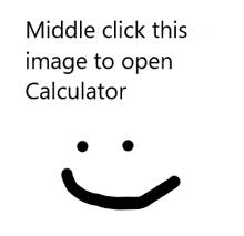 a smiley face with the words `` middle click this image to open calculator '' below it .