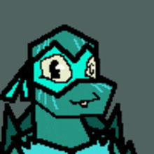 a pixel art drawing of a turtle with big eyes