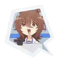 a cartoon drawing of a girl with brown hair and a speech bubble