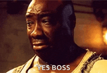 a man is crying and says yes boss .