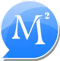 a blue circle with a white letter m inside