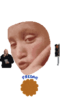 a cartoon drawing of a person 's face with the word fredag on the bottom