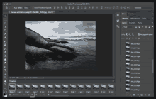 a screenshot of adobe photoshop cc 2015 showing a picture of a rocky shoreline