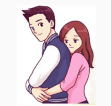 a man and a woman are hugging each other in a cartoon .