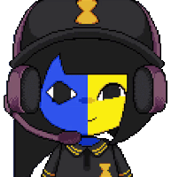 a pixel art drawing of a person wearing headphones and a hat .