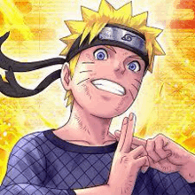 naruto is wearing a headband and smiling while making a peace sign .