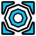 a blue and white hexagon with a circle in the middle .