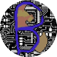 the letter b is surrounded by a circuit board pattern